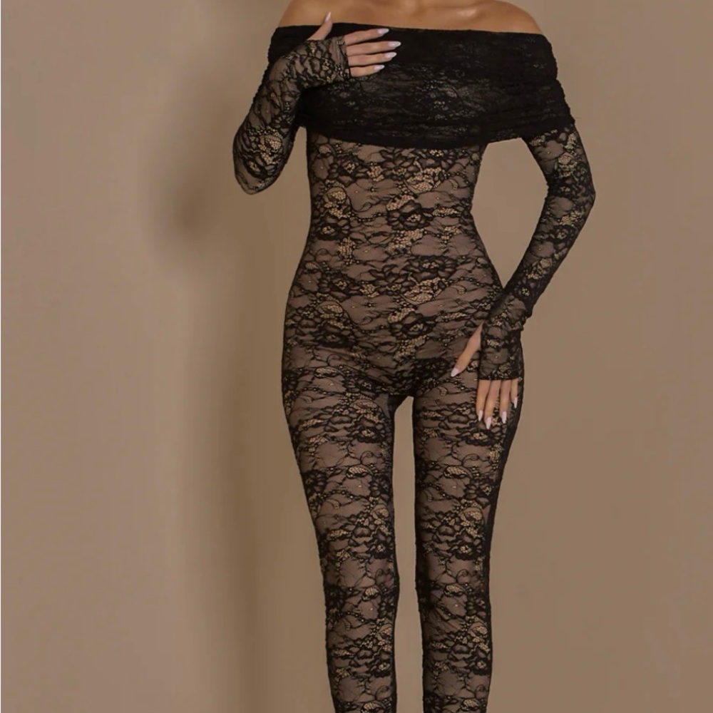 Elegant Black Lace Off-Shoulder Bodysuit